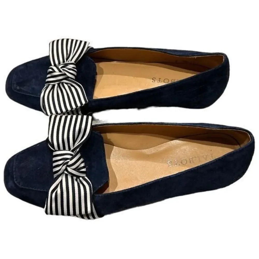 Talbots Women's Stella Stripe Bow‎ Knot Suede Loafers Navy Blue Size 6.5